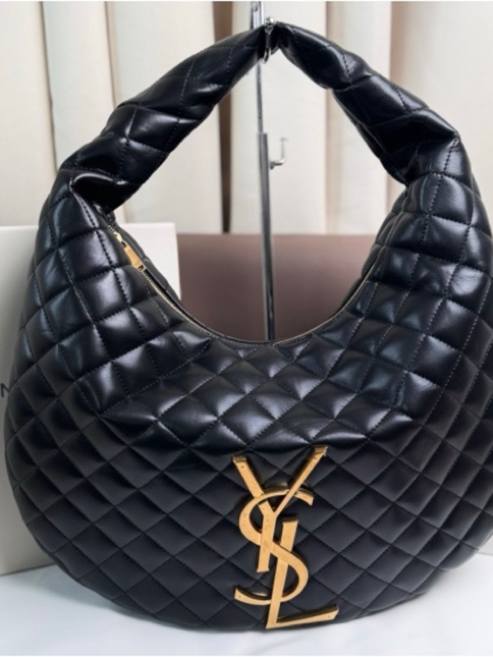 Yves Saint Laurent Quilted Leather Hobo Laptop Bag in Black